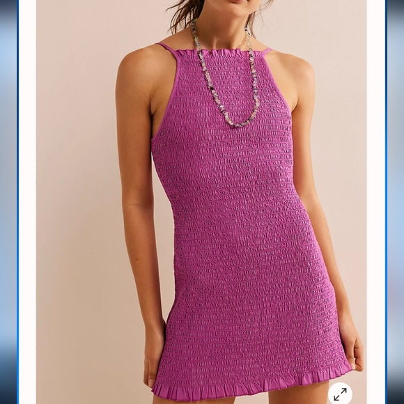 Free People Iyla Smocked Mini Dress in Radiant Orchid - Picture 4 of 4